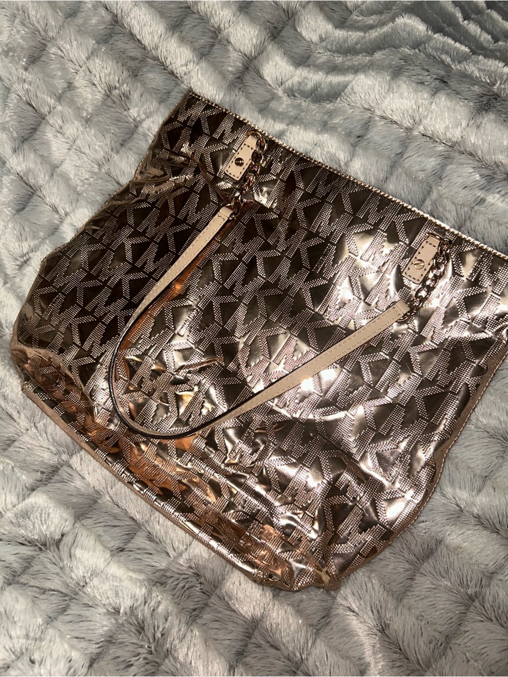 Michael Kors Metallic Rose Gold Monogram Tote